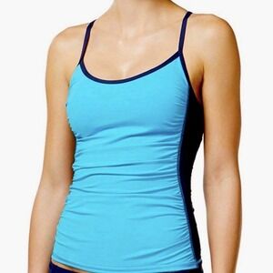 Anne Cole Locker Women's LaserDot Mesh Swim Tankini Turquoise Black Sz M Sport